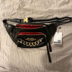 Love Moschino Faux Leather Heart Chain Fanny Belt Bag.